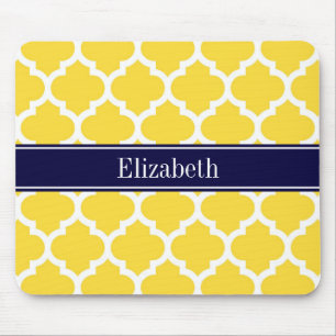 Pineapple Wht Moroccan #5 Navy Blue Name Monogram Mouse Pad