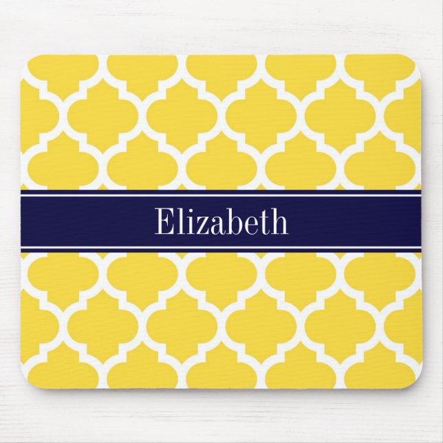 Pineapple Wht Moroccan #5 Navy Blue Name Monogram Mouse Pad (Front)