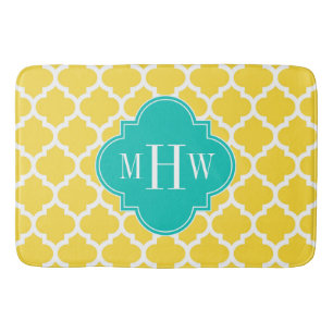 Pineapple Wht Moroccan #5 Teal 3 Initial Monogram Bath Mat