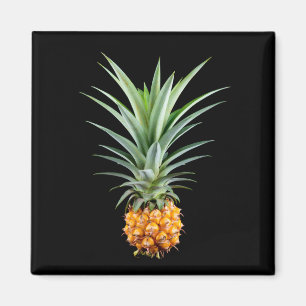 Pineapple with big hairdo on black background magnet