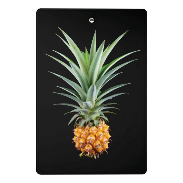 Pineapple with big hairdo on black background mini clipboard (Back)
