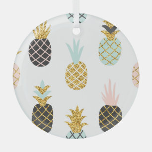 Pineapple with gold glitter, creative pattern. glass tree decoration