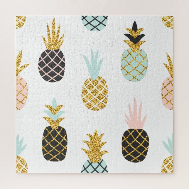 Pineapple with gold glitter, creative pattern. jigsaw puzzle (Vertical)