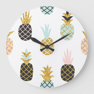 Pineapple with gold glitter, creative pattern. large clock