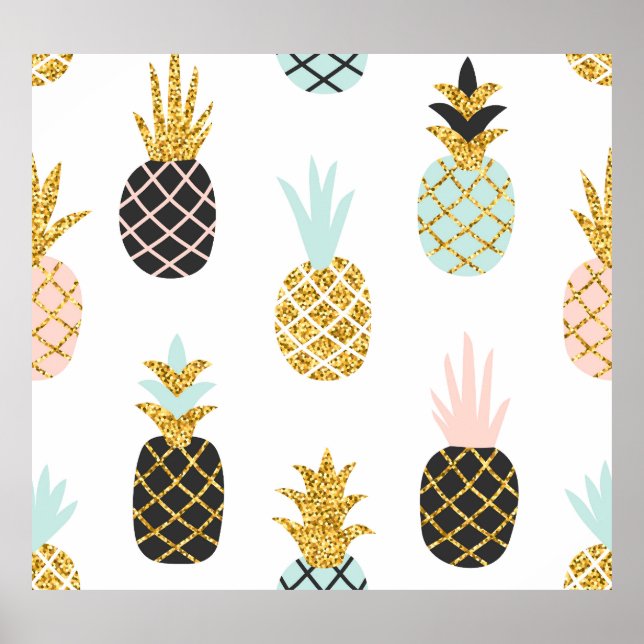 Pineapple with gold glitter, creative pattern. poster (Front)