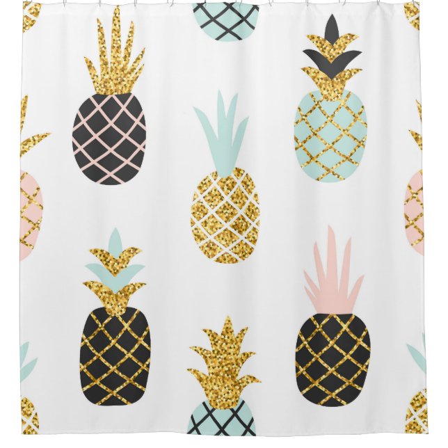 Pineapple with gold glitter, creative pattern. shower curtain (Front)