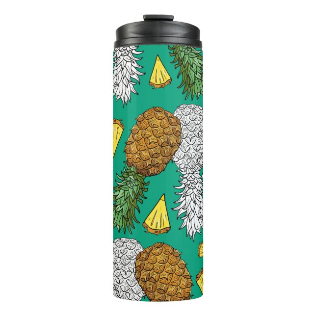 Pineapple with leaves, little chunks. Seamless pat Thermal Tumbler (Front)