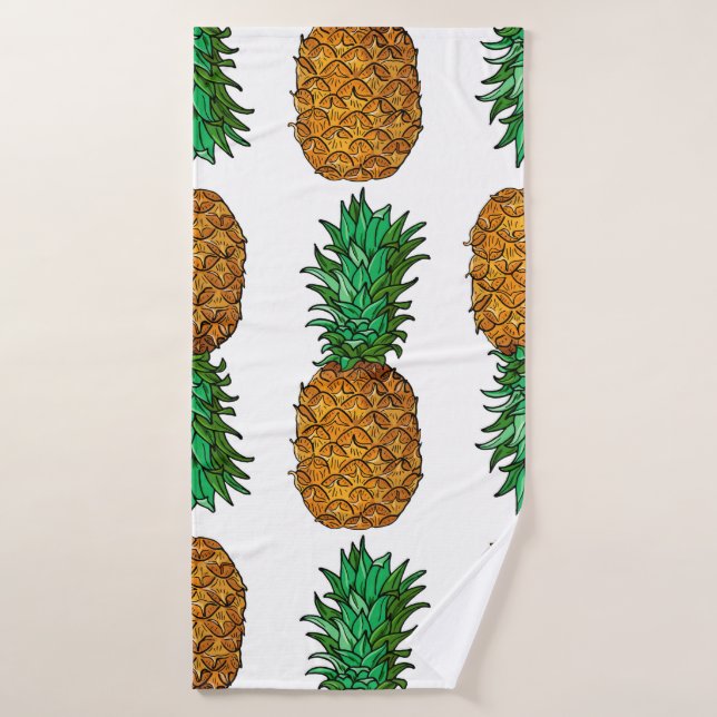 Pineapple with leaves. Seamless pattern with tropi Bath Towel (Bath Towel)