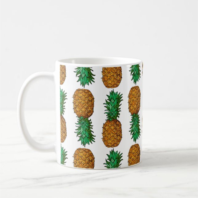 Pineapple with leaves. Seamless pattern with tropi Coffee Mug (Left)