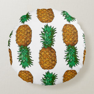 Pineapple with leaves. Seamless pattern with tropi Round Cushion