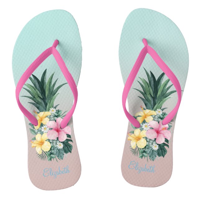Pineapple With Tropical Flowers Thongs (Footbed)