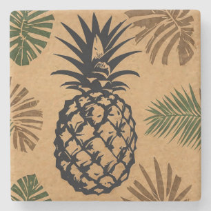 Pineapple with Tropical Leaves Stone Coaster