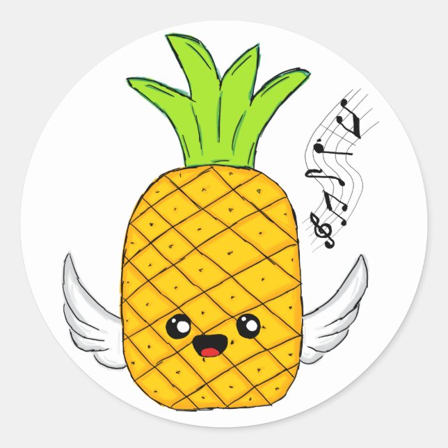 Pineapple with wings classic round sticker (Front)