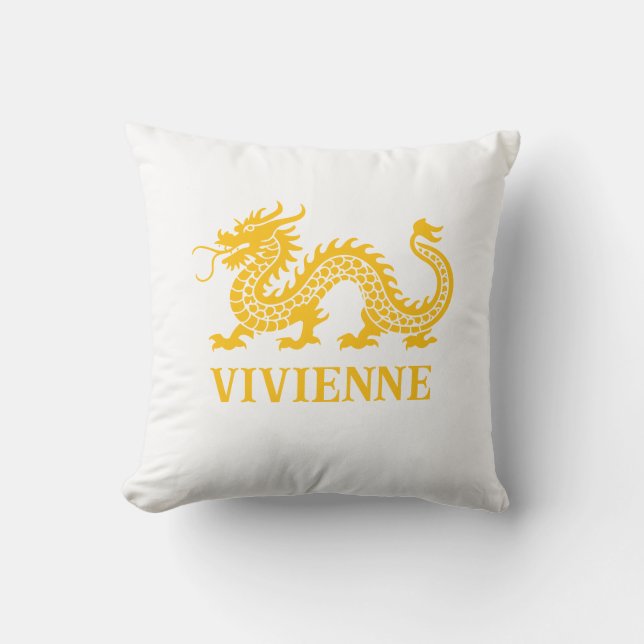 Pineapple Yellow Chinoiserie Dragon Custom Name Cushion (Front)