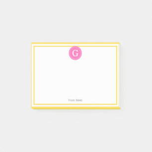 Pineapple Yellow Framed Round Hot Pink 1I Monogram Post-it Notes