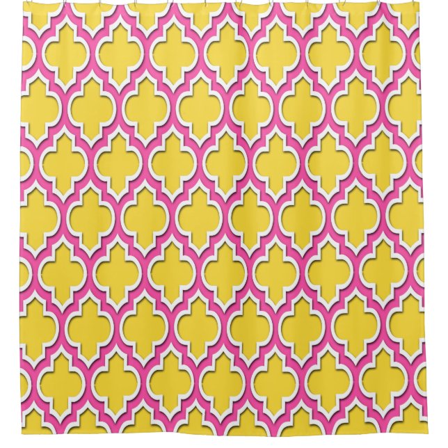 Pineapple Yellow Hot Pink White XL Moroccan #4DS Shower Curtain (Front)