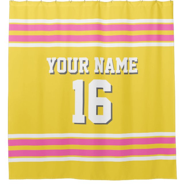 Pineapple Yellow Hot Pink Wt Stripes Sports Jersey Shower Curtain (Front)