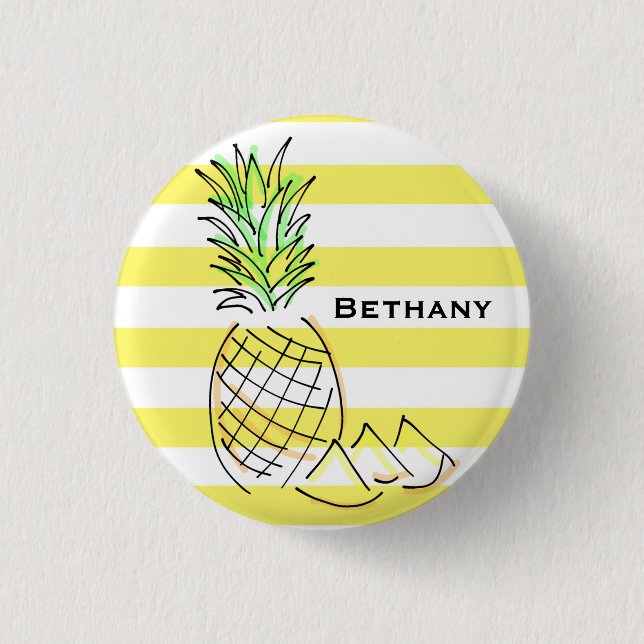 Pineapple Yellow Stripes Summer Personalised 3 Cm Round Badge (Front)