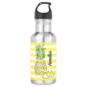 Pineapple Yellow Stripes Summer Personalised 532 Ml Water Bottle