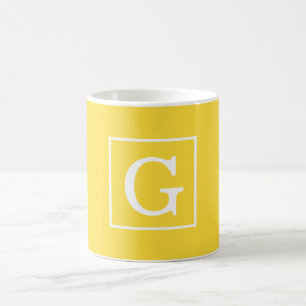 Pineapple Yellow White Framed Initial Monogram Coffee Mug