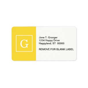 Pineapple Yellow White Framed Initial Monogram Label