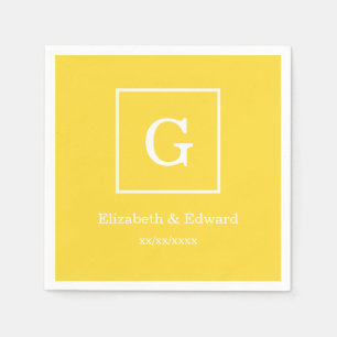 Pineapple Yellow White Framed Initial Monogram Napkin