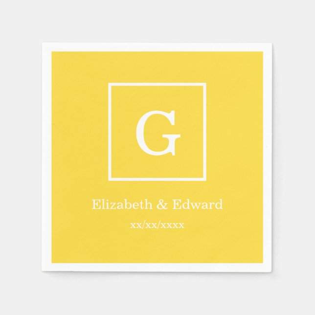 Pineapple Yellow White Framed Initial Monogram Napkin (Front)