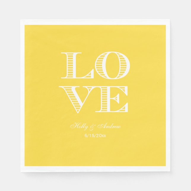 Pineapple Yellow White LOVE Napkins (Front)