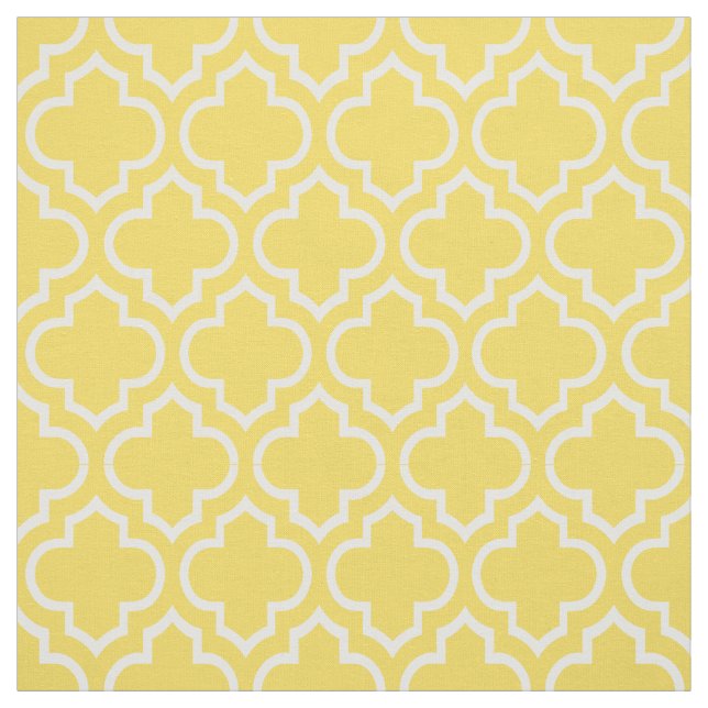 Pineapple Yellow, White Moroccan Quatrefoil #6 Fabric (Swatch)