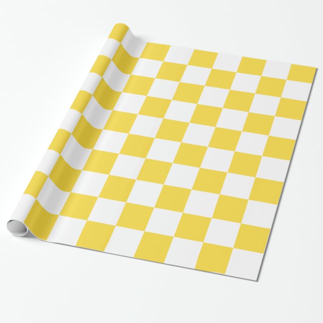 Pineapple Yellow White XL Chequered Board Pattern Wrapping Paper (Unrolled)