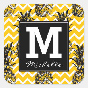 Pineapple Zigzags Monogram Square Sticker