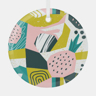 Pineapples Abstract: Colorful Seamless Patchwork Glass Tree Decoration
