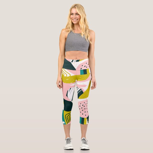 Pineapples Abstract: Colourful Seamless Patchwork Capri Leggings (Front)