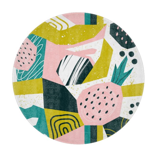 Pineapples Abstract: Colourful Seamless Patchwork Cutting Board (Front)