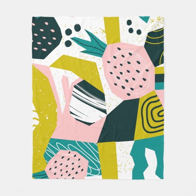 Pineapples Abstract: Colourful Seamless Patchwork Fleece Blanket (Front)