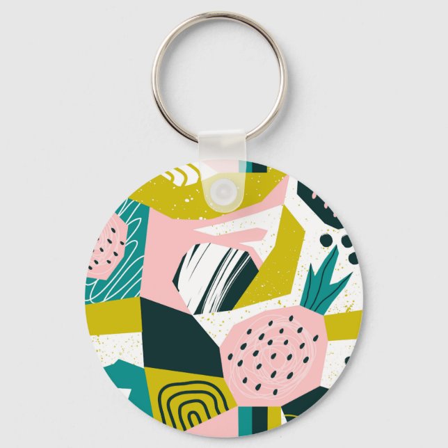 Pineapples Abstract: Colourful Seamless Patchwork Key Ring (Front)
