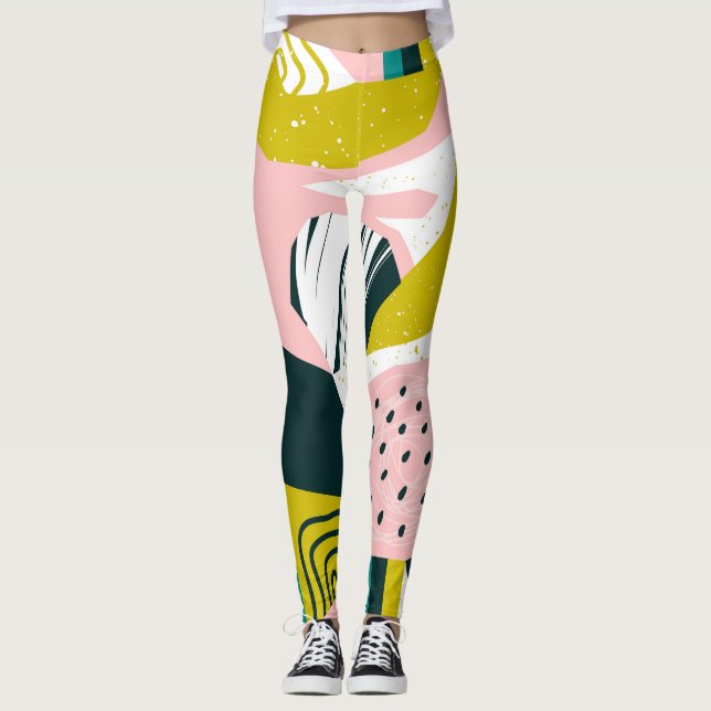 Pineapples Abstract: Colourful Seamless Patchwork Leggings (Front)