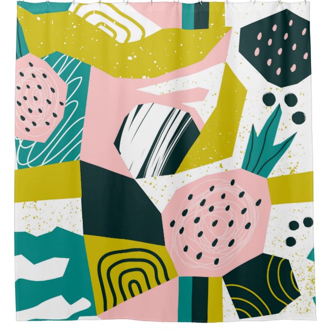 Pineapples Abstract: Colourful Seamless Patchwork Shower Curtain (Front)