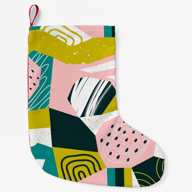 Pineapples Abstract: Colourful Seamless Patchwork Small Christmas Stocking (Front)
