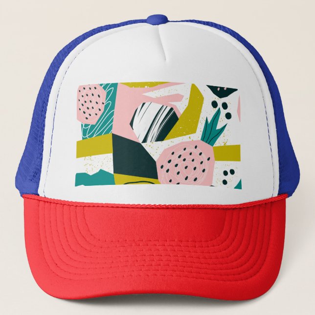 Pineapples Abstract: Colourful Seamless Patchwork Trucker Hat (Front)