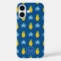 Pineapples and Blue Flowers Monogram
