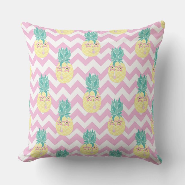 Pineapples and Pink Chevron Cushion (Front)