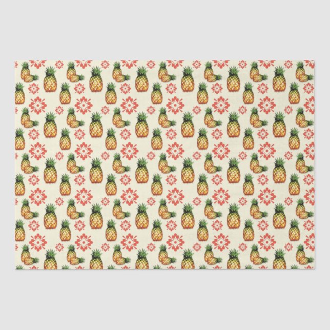 Pineapples and Red Floral Print Tissue Paper (Front)