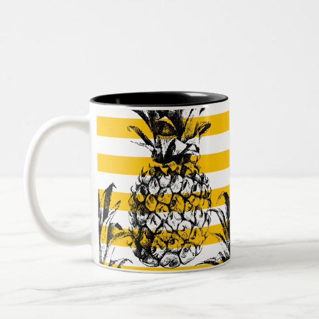 Pineapples and stripes Two-Tone coffee mug (Left)