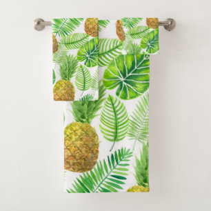 Pineapples and tropical leaves bath towel set