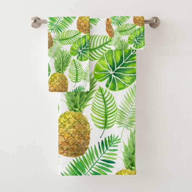 Pineapples and tropical leaves bath towel set (Insitu)