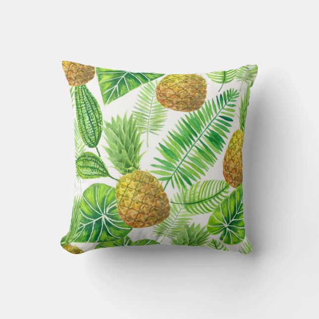 Pineapples and tropical leaves cushion (Front)