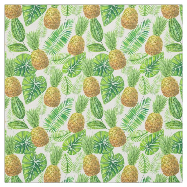 Pineapples and tropical leaves fabric (Swatch)