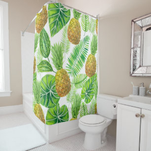 Pineapples and tropical leaves shower curtain