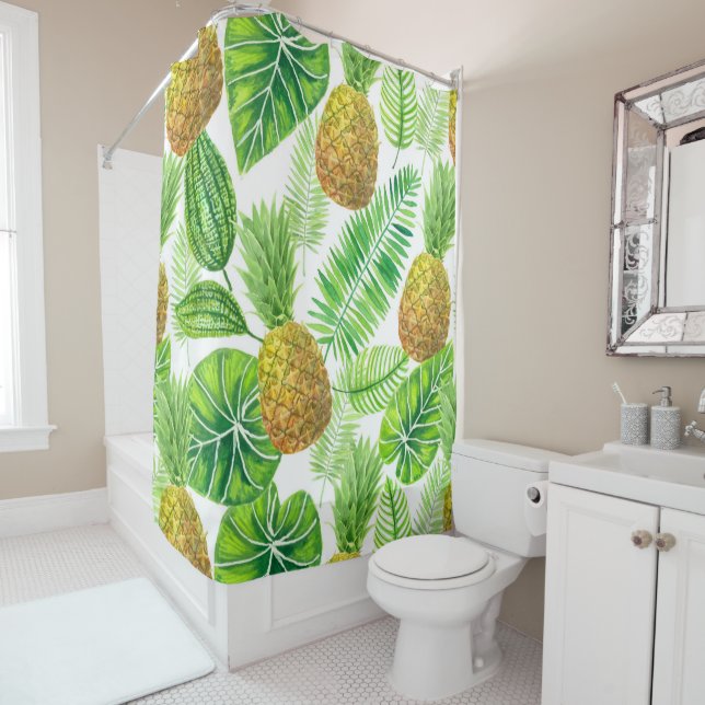 Pineapples and tropical leaves shower curtain (In Situ)